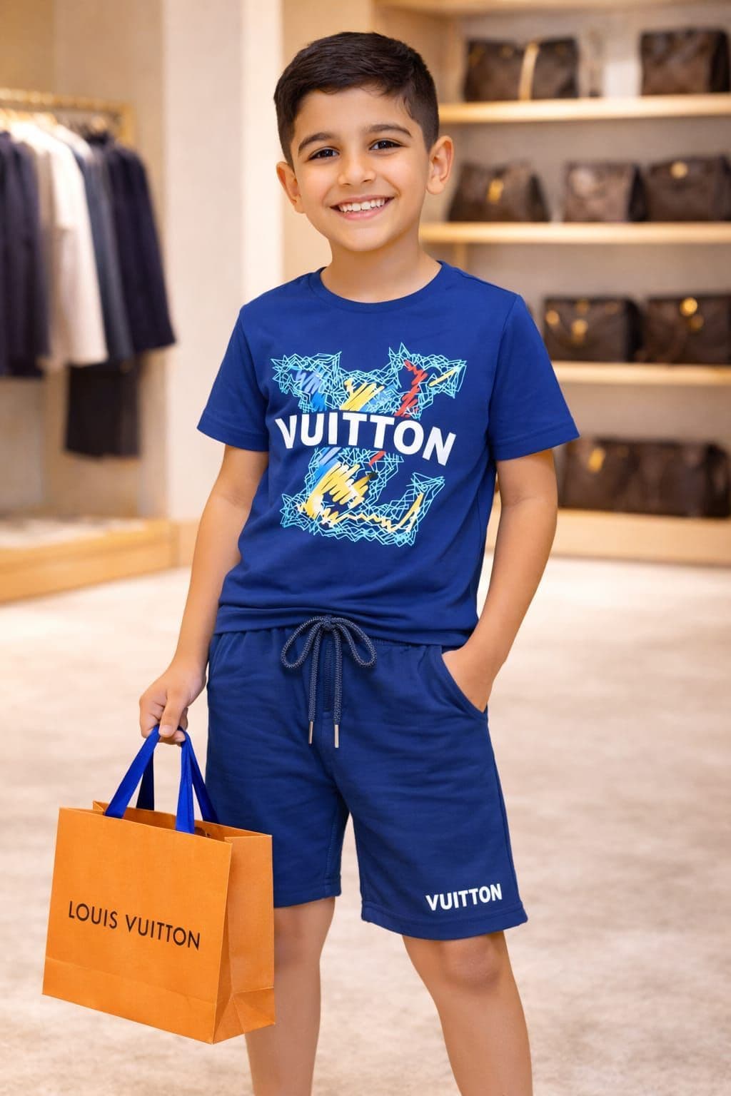 Luice vuitton brand *Hidencity print* Boys SJ tshirt -short pant set